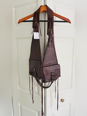 Free People Chocolate Brown Leather Fringe Vest - NWT